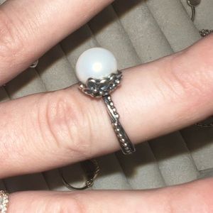 Pandora Pearl and Flower ring